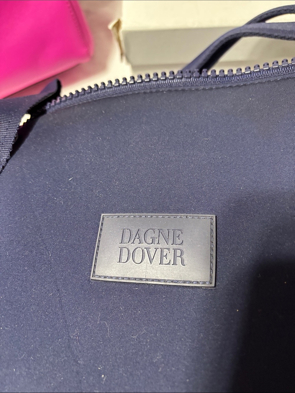 Dagne Dover Navy Travel Tote with Embossed Logo